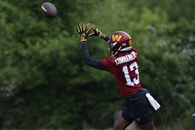 Emmanuel Forbes with an interception during Wednesday’s OTAs