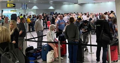 Passengers stuck in chaotic airport queues watched flights leave without them