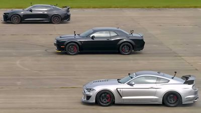 See Tuned Camaro, Mustang Drag Race Stock Challenger SRT Hellcat Redeye