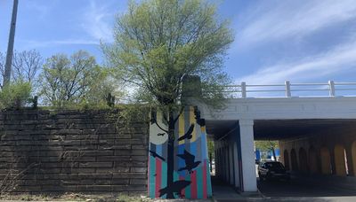 James Jankowiak made use of a real tree for this mural near Midway Airport