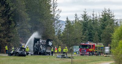 Lorry reduced to scorched shell after horror crash on Scots road