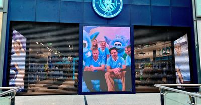 Inside the new Man City store at the Arndale - where you can see the Premier League trophy