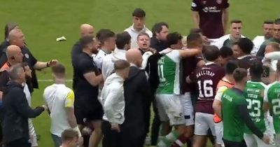 Hearts vs Hibs full-time derby chaos as Tynecastle rammy sees players and staff clash in ugly scenes