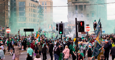 Three men rushed to hospital as Celtic fans celebrate title win in Glasgow