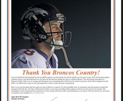 Brandon McManus posts full-page ad in Denver Post thanking Broncos