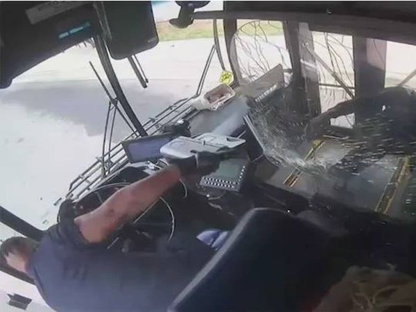 Wild shootout between bus driver and passenger on moving vehicle captured on video