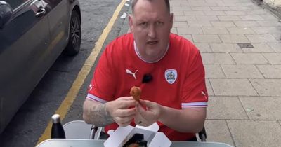 Danny Malin's 'reaction says it all' as he tries 'pigeon wings' at Bradford takeaway