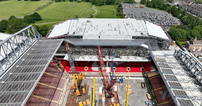 Incredible footage shows moment Anfield Road roof is removed as £80m project takes next step
