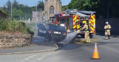 Roads closed as Mercedes bursts into flames