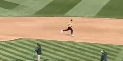 A’s security made almost no effort to stop a fan from running around the field before a game