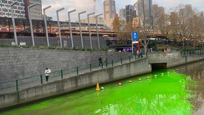 EPA officers investigate bright green substance in Melbourne's Yarra River