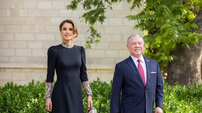 Queen Rania combines tradition and modernity in two highly decorated chic dresses for Jordanian Royal Wedding