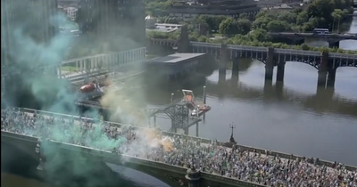 Watch Celtic fans march over Albert Bridge as stunning drone footage captures aerial view of walk to Hampden