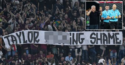 Roma fans unveil X-rated Anthony Taylor banner after attacking referee at airport
