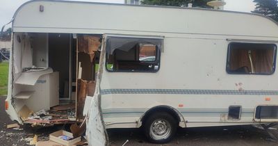 Caravan dumped in Glasgow park and trashed by vandals is 'serious danger to children'
