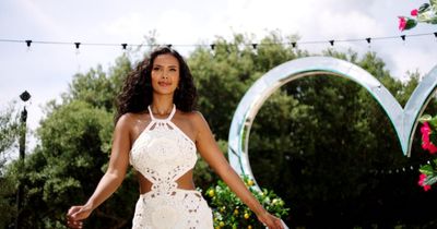 Love Island's Maya Jama stuns in £2,500 white crochet dress in villa return