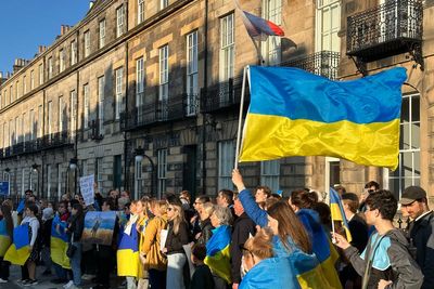 Ukrainians protest outside Russian consulate after major dam damaged