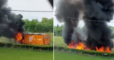 Lorry bursts into flames on quiet Scots road as person rushed to hospital