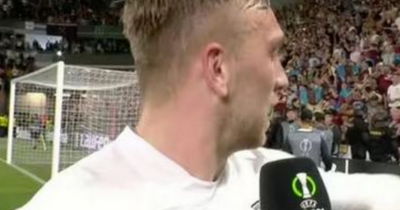Jarrod Bowen pushes West Ham fan during TV interview for singing X-rated Dani Dyer song