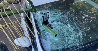 Miracle escape as farm machinery smashes through car and impales windscreen