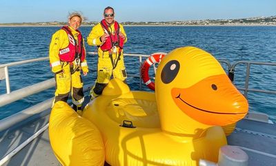 Three rescued after inflatable duck drifts out to sea off Devon coast