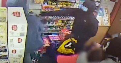 Masked robbers threatened shop worker with axe and put her in a head-lock