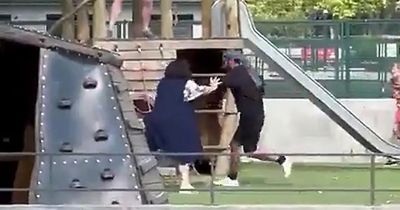 Horrifying moment hero woman leaps in front of France knifeman to protect playground kids