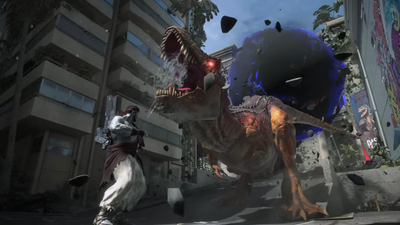 Capcom knows what the people want: Mecha Ryu punching a giant dino