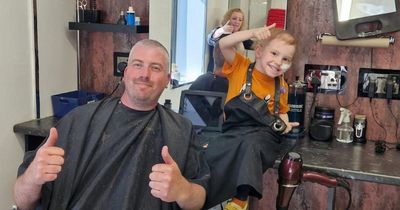 Brave Calum Rae gets to shave neighbour's hair off after hitting £100k fundraising mark for cancer appeal