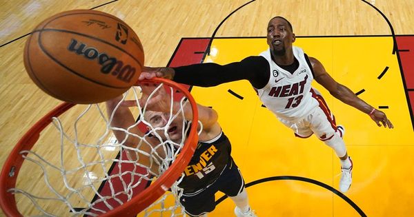 Bam Adebayo slam dunk leaves rim crooked with spirit level brought out in NBA Finals