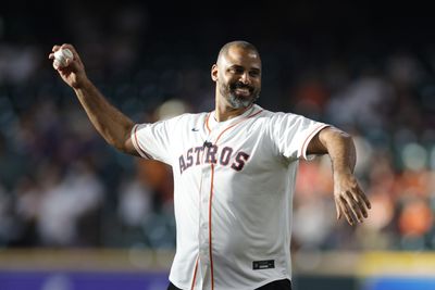 PHOTOS: New Rockets coach Ime Udoka throws out Astros’ first pitch