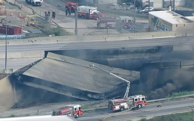 US highway collapses after fuel truck catches fire