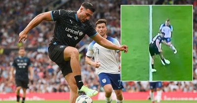 Tommy Fury lights up Soccer Aid as he nutmegs former Arsenal star with first touch