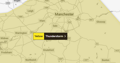 When thunderstorms are expected to hit Greater Manchester today as Man City parade affected