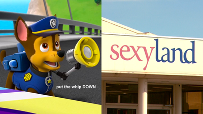 Whoopsie Doodle: A Sexyland Ad Feat. A Leather G-Banger And Leash Aired During Paw Patrol