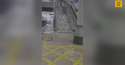 Moment Piccadilly Station platforms become submerged in water after huge thunderstorm batters city