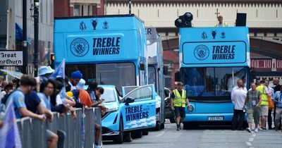 Man City's open-top bus parade delayed with fans forced to wait to see Treble winners