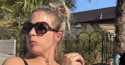 Pregnant Gemma Atkinson teases 'to be announced soon' as she strips to bra for dip in paddling pool before showing new hair