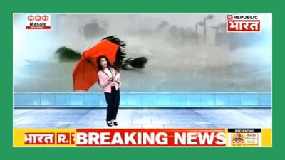 Republic Bharat anchor battles Cyclone Biparjoy – except she’s standing in her own studio