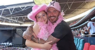 Fans gush over David Beckham as he sports pink feather boa in sweet video during night out with daughter Harper