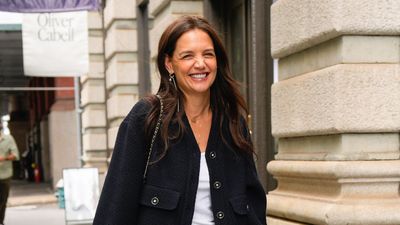 Katie Holmes' subtle polka dot jeans are possibly the best denim we've seen all year