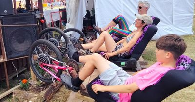 Gatehouse of Fleet Festival Group using pedal power for Midsummer Music festival