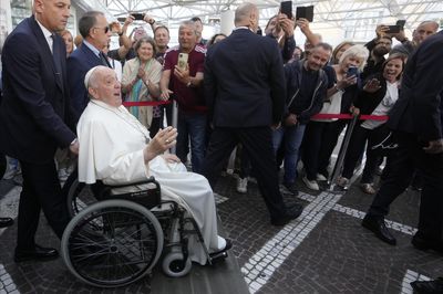 'Still alive,' Pope Francis jokes as he leaves a Rome hospital 9 days after surgery