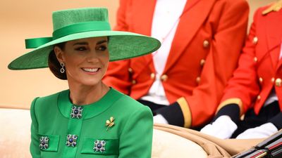 Princess Catherine stuns in symbolic green Andrew Gn dress, Diana's earrings and Philip Treacy hat as she makes history at Trooping the Colour