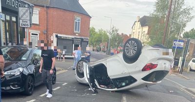 Car flips onto roof after crash on Nottinghamshire road