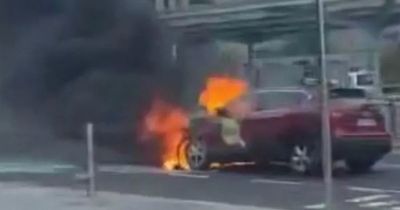 Taxi goes up in flames at Dublin Airport as Fire Service attend scene