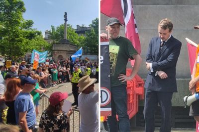 Video shows 'Nazi bams' faced down by counter-protesters in Scottish town