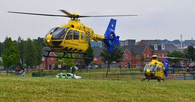 Two air ambulances seen landing on children's park