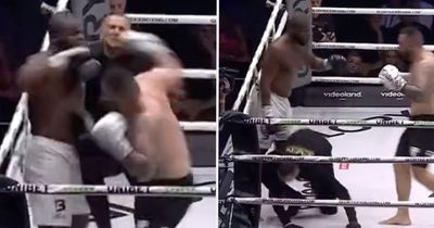 Referee gets dropped by heavyweight kickboxer whilst trying to separate fighters