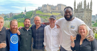 Martin Compston parties in Edinburgh with cast and crew of hit show The Rig